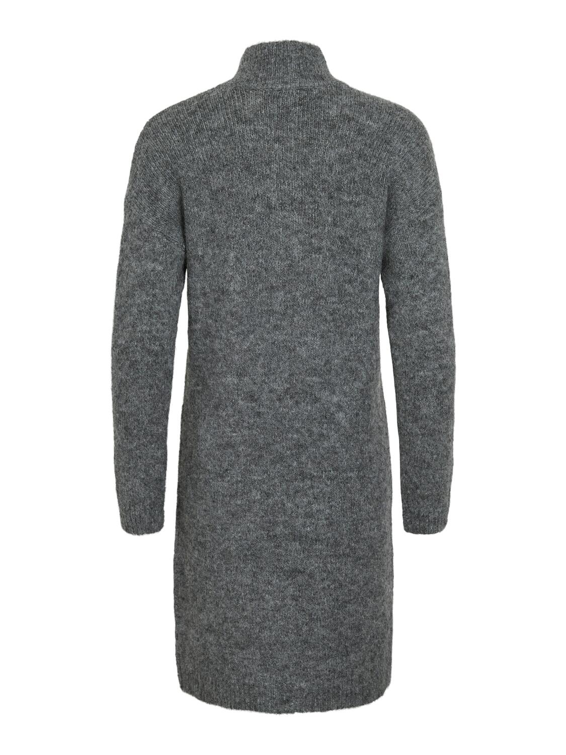 Vinynni Highneck strikkjole - Dark Grey Melange